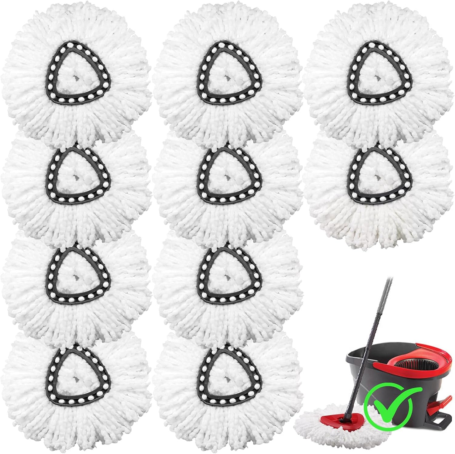 10 Pack Mop Replacement Heads Compatible with O Cedar Triangle Swivel Mops, Spin Mop Microfiber Refills, Deep Cleaning Easy to Replace