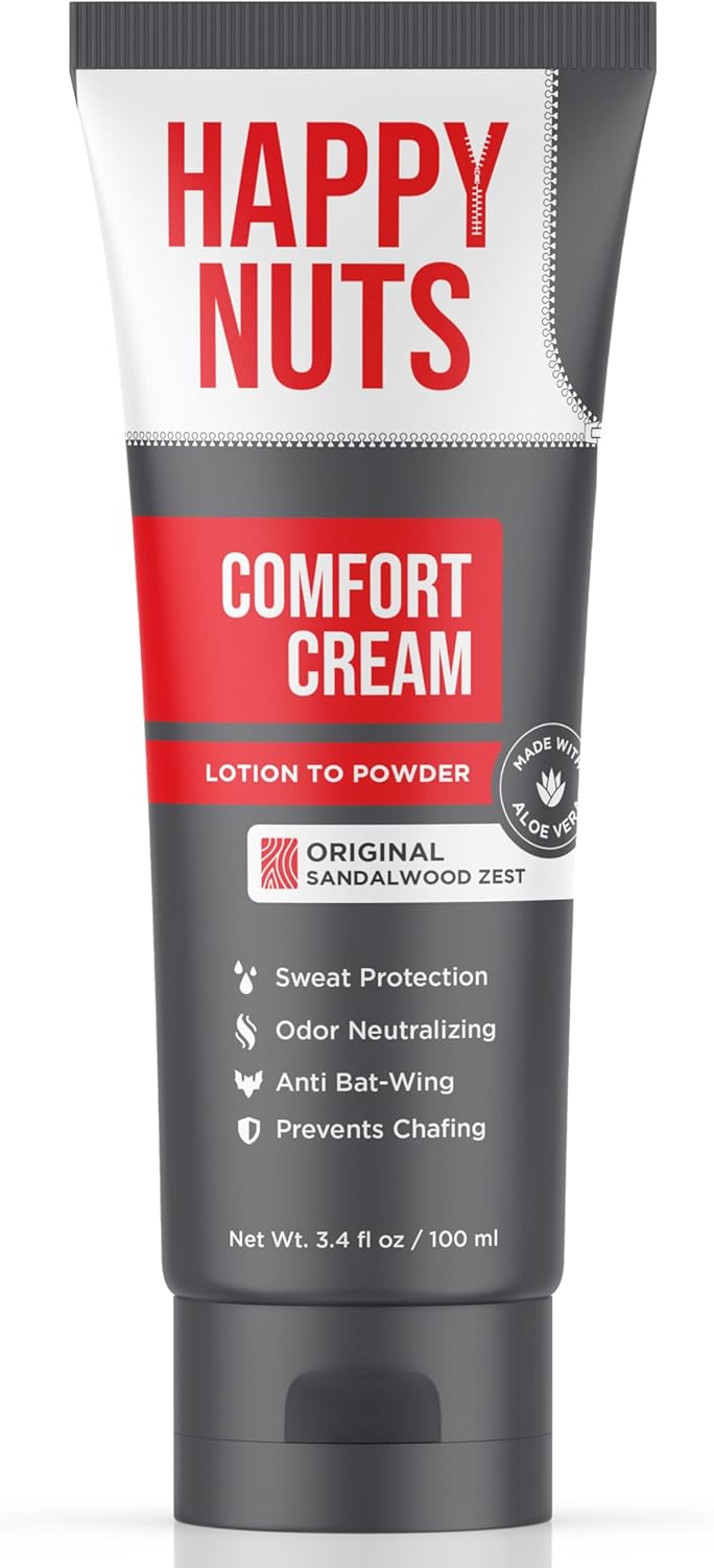 HAPPY NUTS Comfort Cream Deodorant For Men: Anti-Chafing Sweat Defense, Odor Control, Aluminum-Free Mens Deodorant & Hygiene Products for Men's Private Parts 3.4 Fl Oz (1 Pack), Original