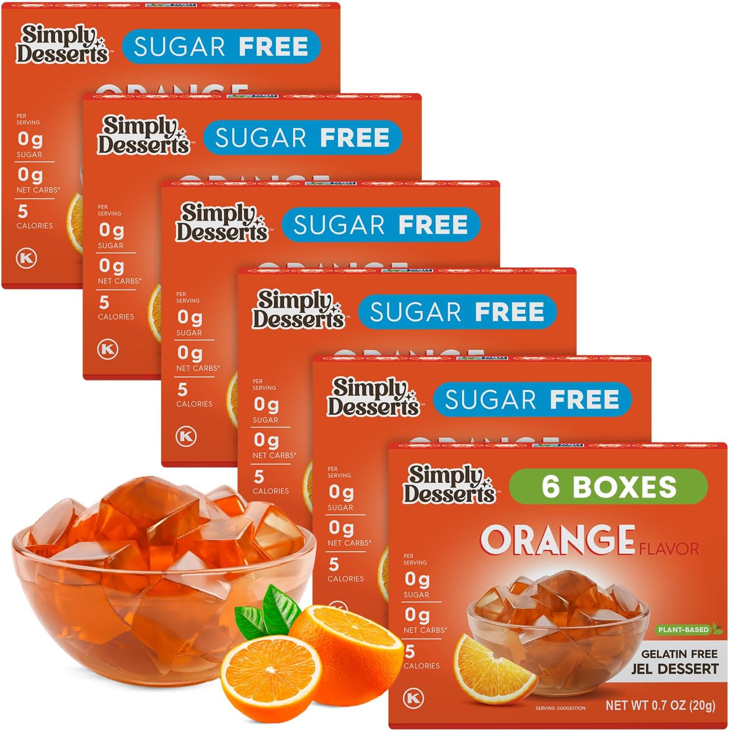 Simply Desserts Sugar-Free Orange Jel, 6-Pack – Vegan Dessert, Keto Snacks, Diabetic Friendly & Kosher, 1.7 Oz Ea