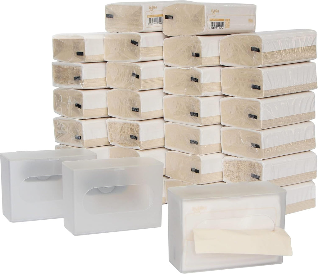 DrDirt Bamboo Facial Tissue Bulk 3 Ply 110 Count Individual Travel Packs Necessities Bulk 27 Packs with 3 Eco Wall Mounted Dispenser Box Cover Holder