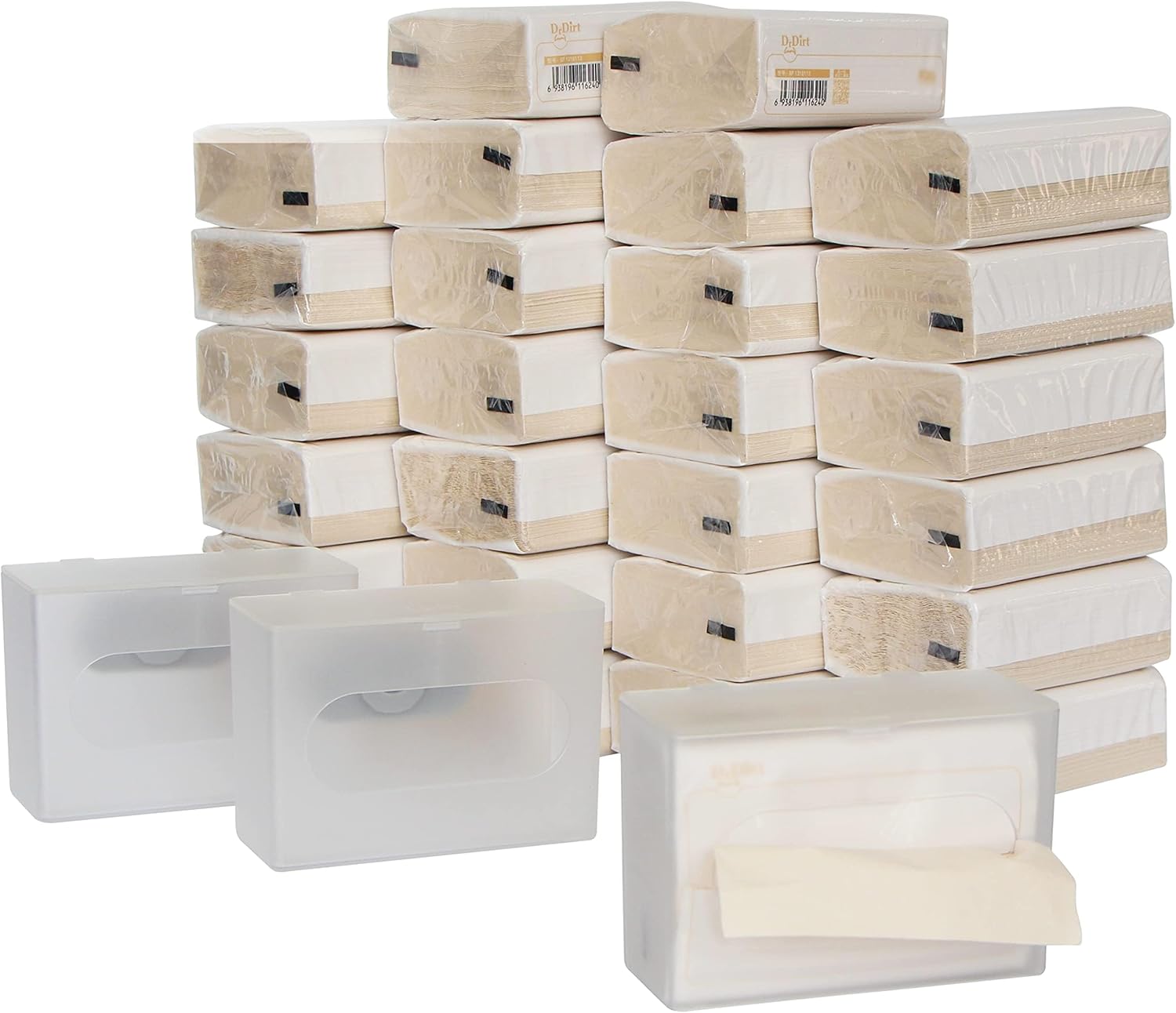 DrDirt Bamboo Facial Tissue Bulk 3 Ply 110 Count Individual Travel Packs Necessities Bulk 27 Packs with 3 Eco Wall Mounted Dispenser Box Cover Holder