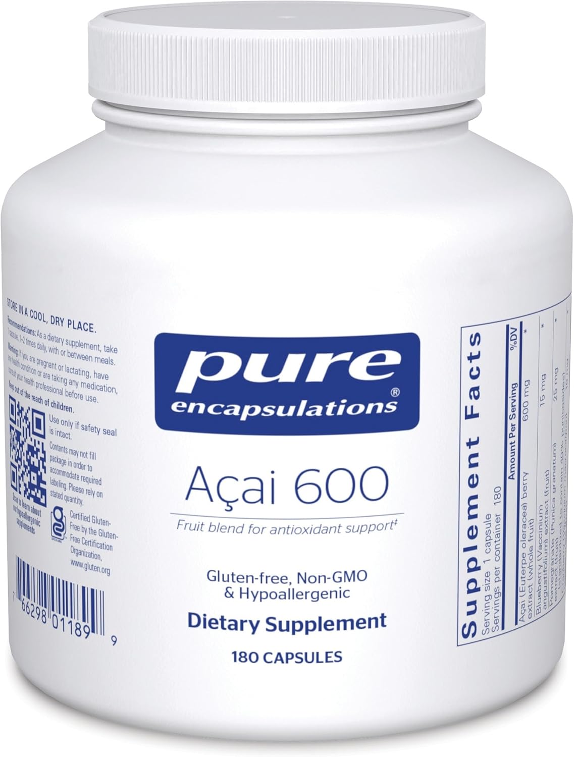 Pure Encapsulations Acai 600 | Berry Supplement for Fiber, Immune Support, Antioxidants, and Flavonoids* | 180 Capsules