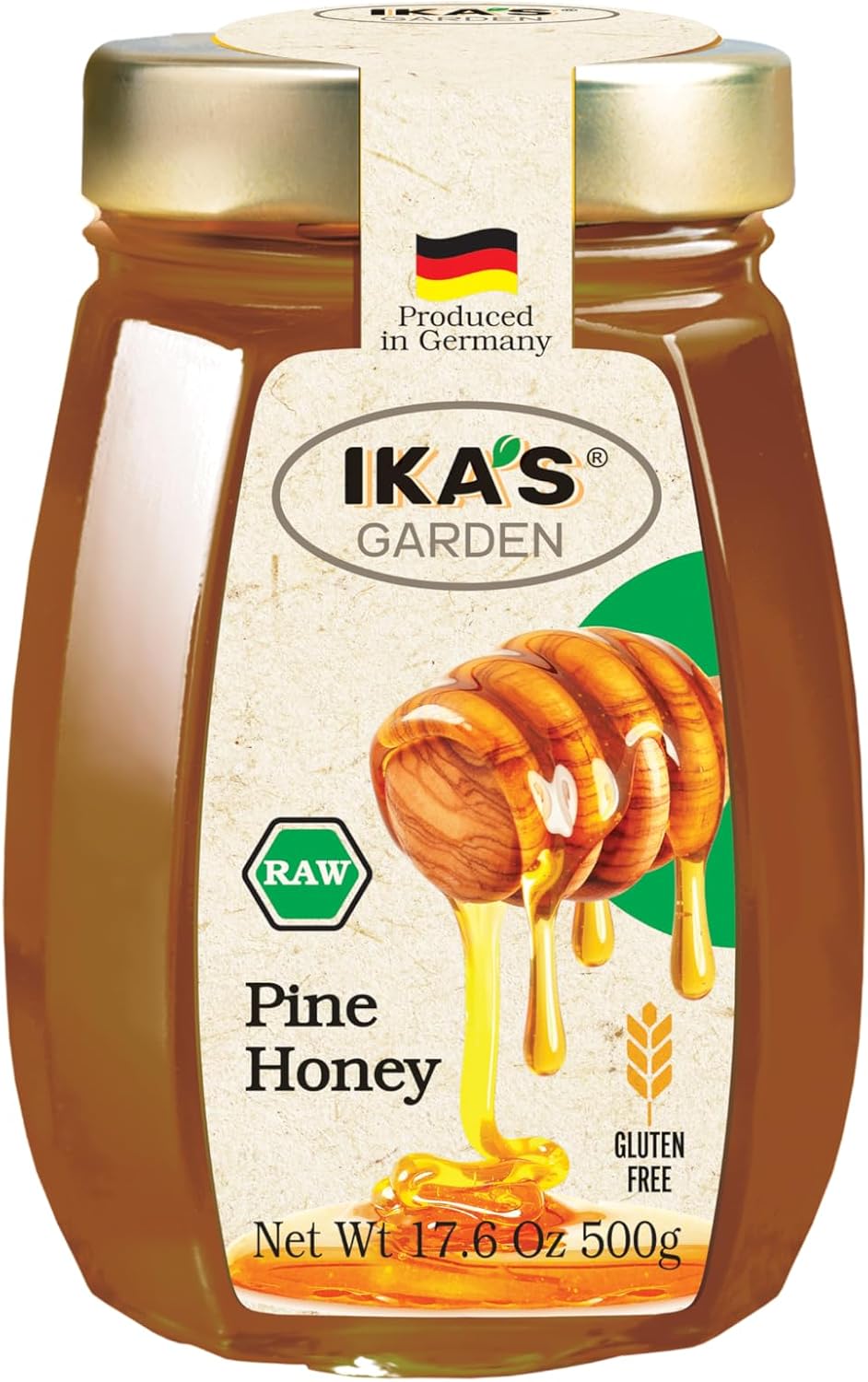 Ika's Garden Raw Pine Honey - 100% Pure, Unfiltered, Gluten-Free – Product of Germany, 17.6 oz (500g) Jar