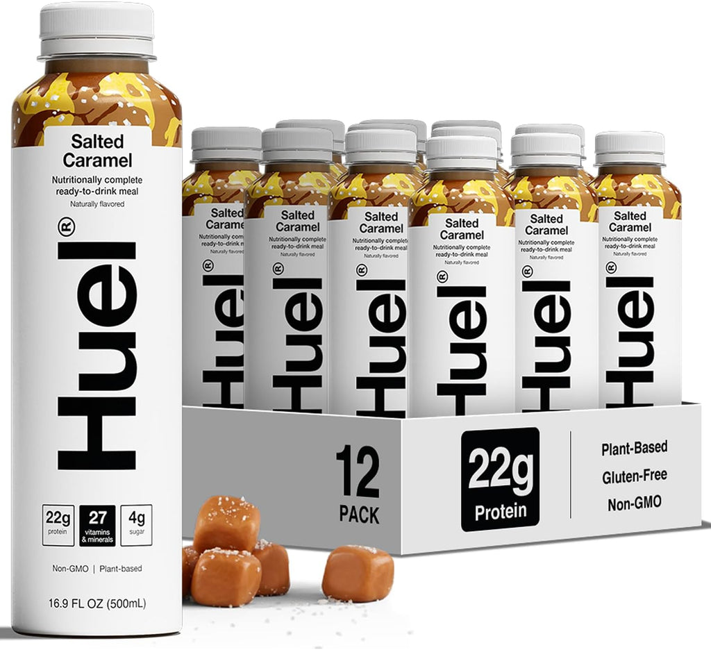 Huel Ready-to-Drink | Salted Caramel Meal Replacement Drink | High Protein Drink | Nutritionally Complete, Low Sugar, High Fiber, Plant Based, Vegan, Healthy | 22g Protein Per Bottle, 16.9 Fl Oz (12 Pack)