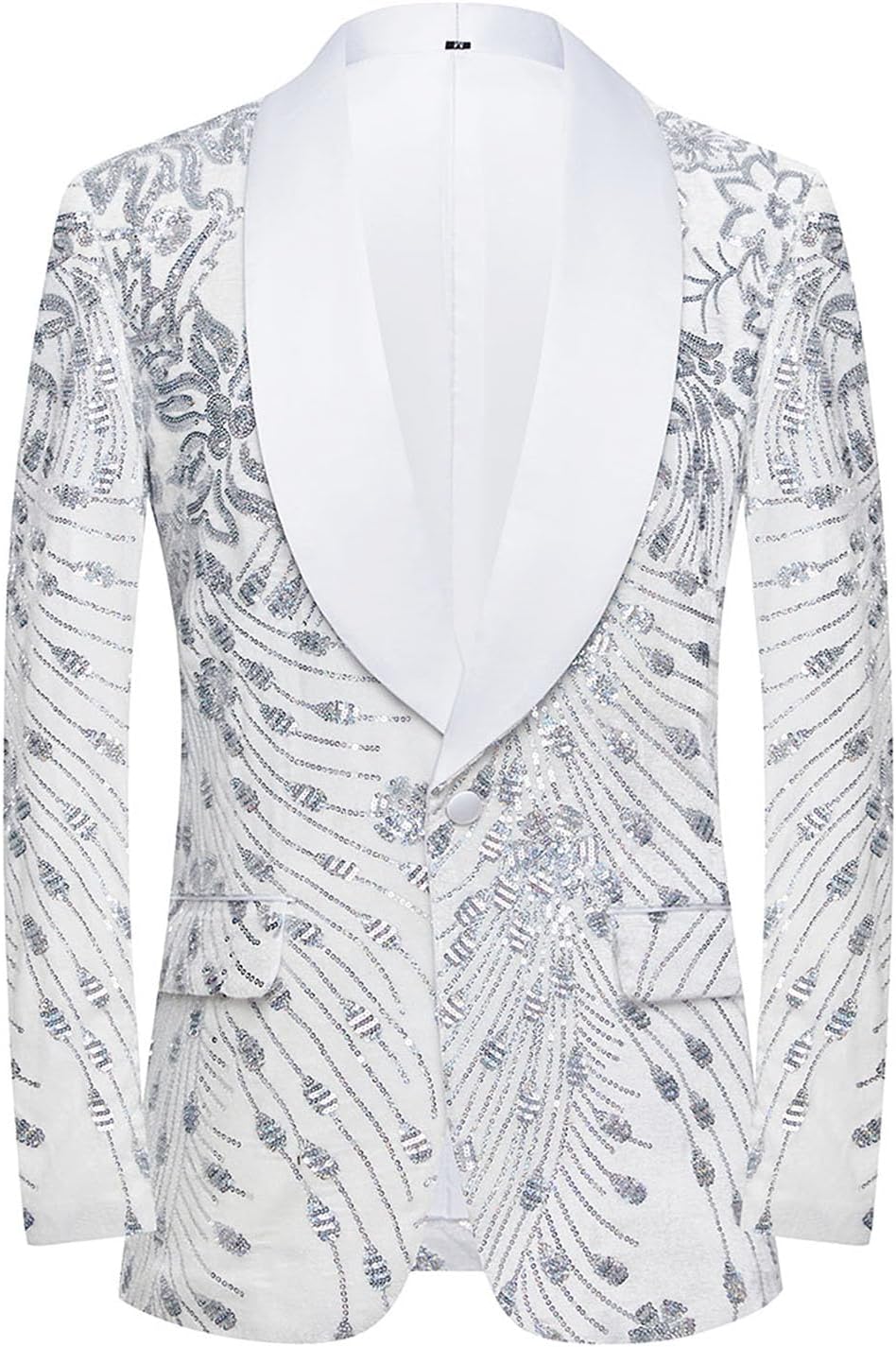 Pyiujtr Men's Sequins Velvet Shawl Lapels Stage Party Prom Wedding Dinner Suit Jacket Blazer