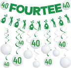 Gameza 40th Birthday Party Decorations, 14PCS Golf Birthday Banner Hanging Swirls Decoration Women Men, Glitter Fourtee Theme Bday Party Decor Supplies