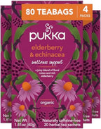 Pukka Elderberry & Echinacea Organic Herbal Tea, Perfect for Wellness Support, Caffeine Free, 80 Total Tea Bags (20ct - Pack of 4)