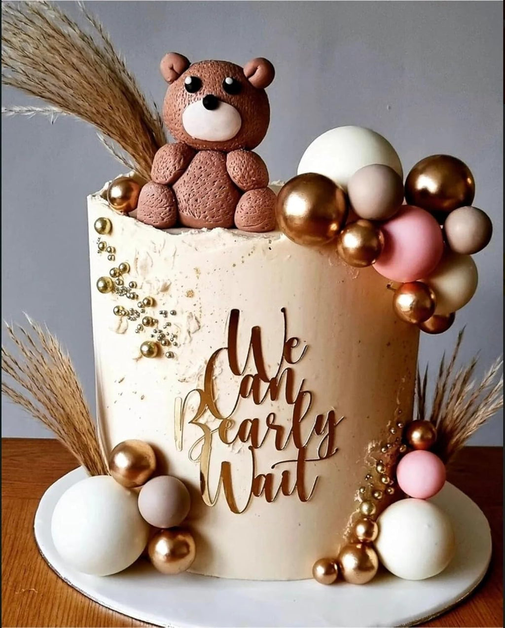 We Can Bearly Wait Cake Topper,Bear Cake Decorations,We Can Bearly Wait Acrylic Mirror Cake Topper for Baby Shower Party Supplies,Gender Reveal Party Supplies