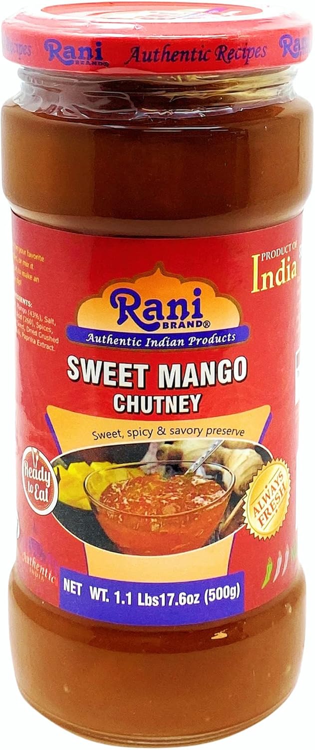 Rani Sweet Mango Chutney (Indian Preserve) 17.6oz (500g) 1.1lbs Glass Jar, Ready to eat, Vegan ~ Gluten Free, All Natural, NON-GMO