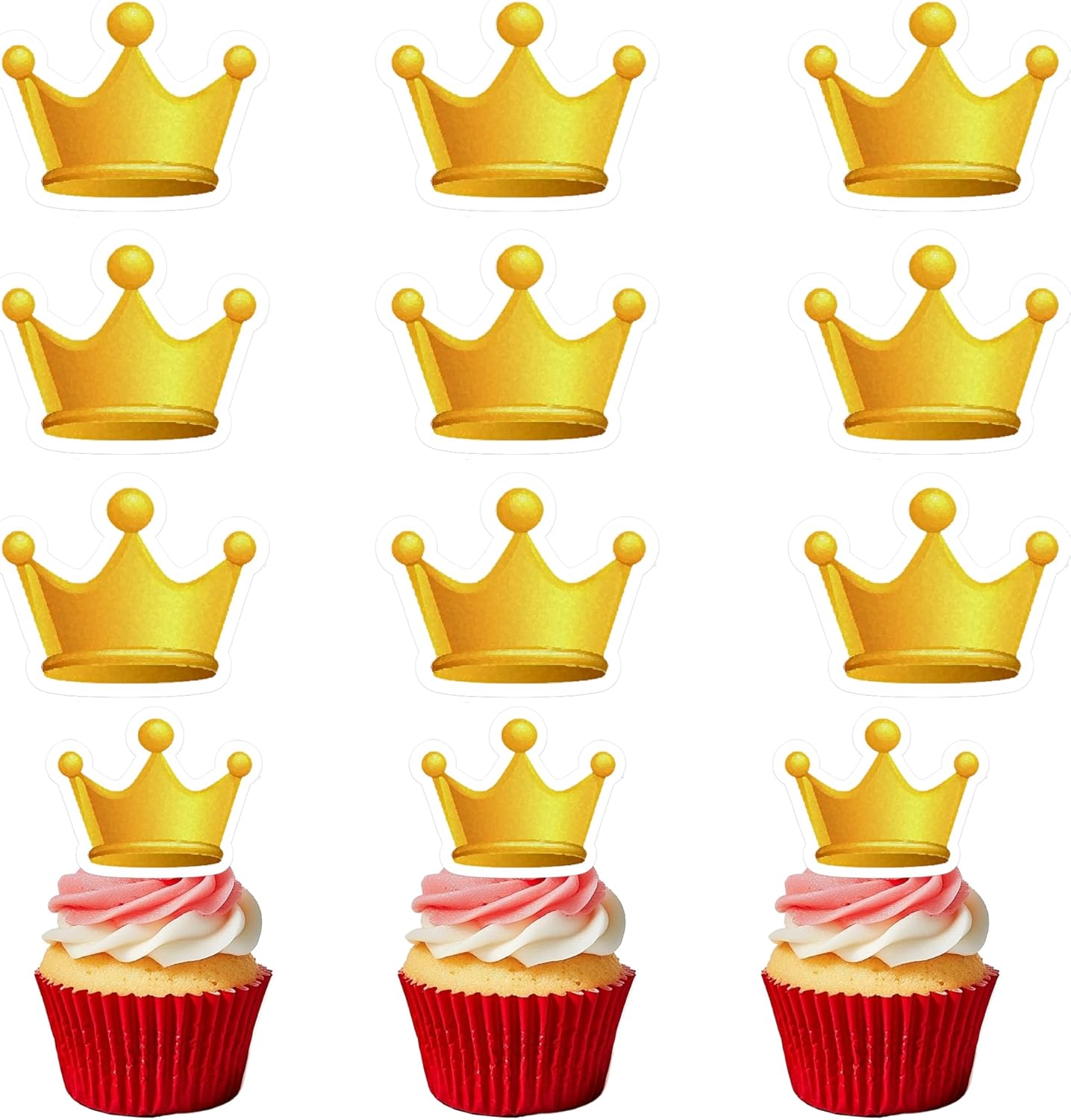 50 PCS Edible Crown Cupcake Toppers Wafer Paper Crowns Cake Toppers Edible Royal Prince & Princess Birthday Party Decorations for Crown Theme Birthday Party Decorations Supplies