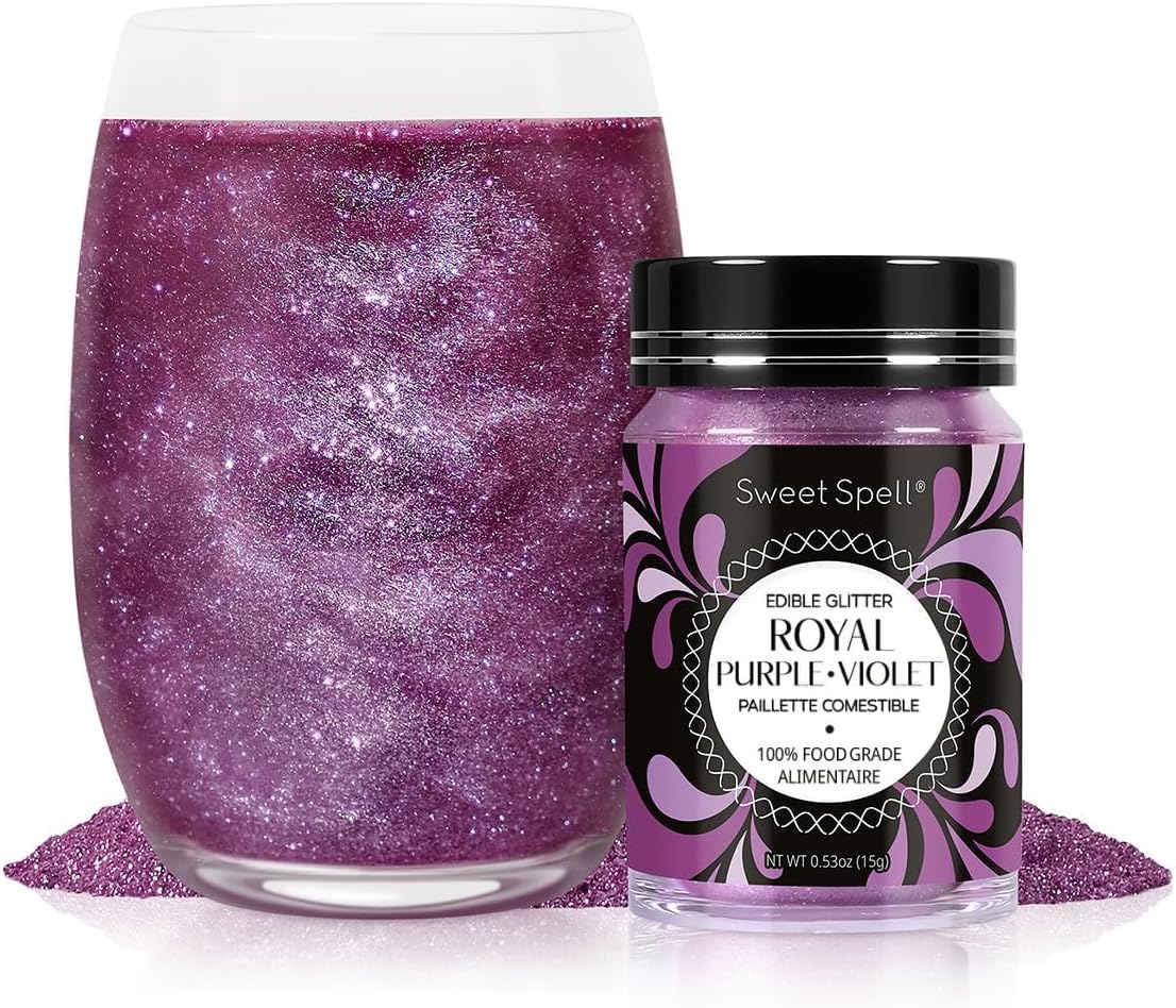Sweet Spell Edible Glitter (15g) - Shimmer Sparkles for Drinks, Cakes, Cocktails - 100% Edible & Food Grade Glitter, Vegan, Gluten-Free (Purple)