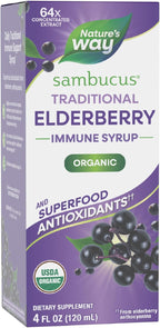 Nature's Way Sambucus Traditional Immune Elderberry Syrup for Ages 7+, Traditional Immune & Antioxidant Support*, Organic Black Elderberry Extract, USDA Certified Organic, 4 Fl Oz (Packaging May Vary)