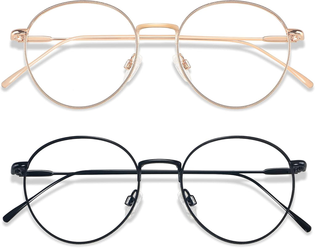 ANDWOOD Blue Light Blocking Glasses Women Men Small Face Computer Clear Bluelight Blocker Super Lightweight Metal Frame Round