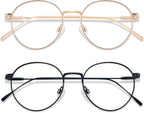 ANDWOOD Blue Light Blocking Glasses Women Men Small Face Computer Clear Bluelight Blocker Super Lightweight Metal Frame Round