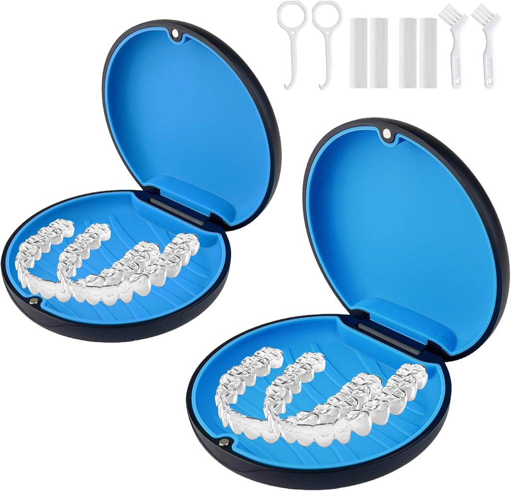 2 Pack Aligner and Retainer Case,Compatible with Invisalign,Mouthguard Case Kits, Portable Aligner Cases with Chew Remover Tool and Brush, Black