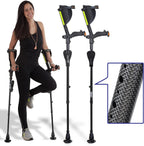 Ergobaum 7G Black Mamba Forearm Crutches for Adults (1 Pair-2 Units) — Ergonomic, Foldable with Shock Absorption, LED Light & Knee Rest | Adjustable 5'–6'6", Supports 360 lbs | Real Carbon Fiber