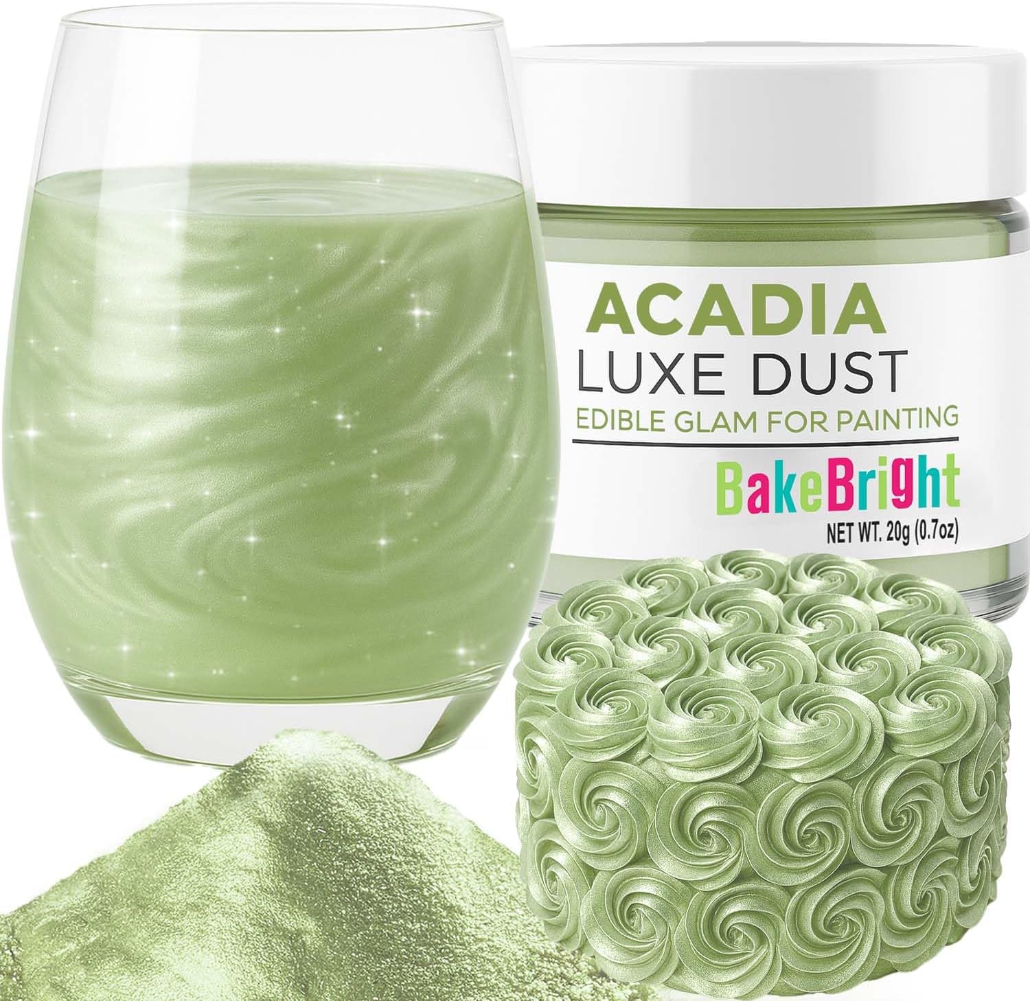 Bulk (20g) Luster Dust Edible Cake Decorations, Edible Luster Dust for Cakes Light Green Edible Luster Dust for Cupcake Decorations, Cake Drip, Edible Paint, Light Green Edible Shimmer Dust for Drinks
