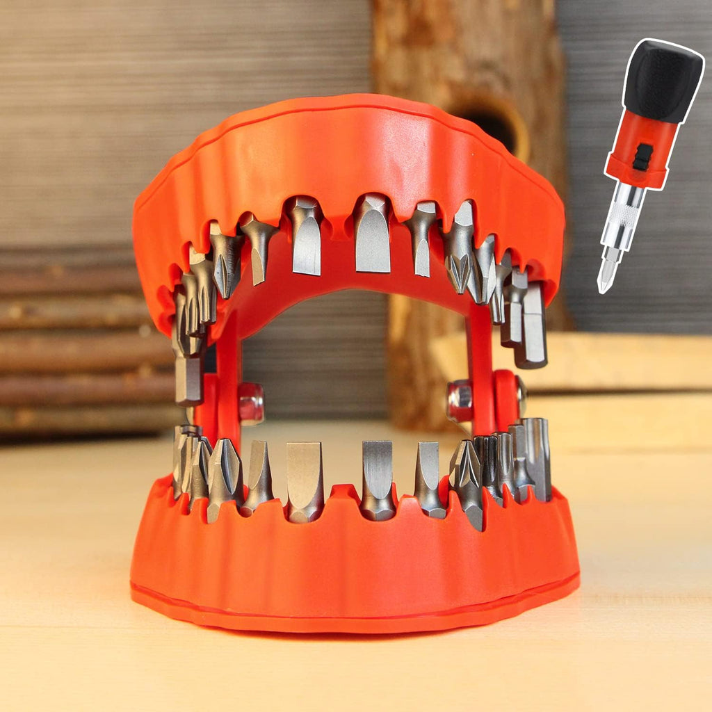 Screwdriver Bit Organizing Holder Set | Dentist Gifts for Men|Magnetic Denture Drill Bit Holder with 28 Drill Bits |Fits 1/16"-1/4" Hex Bit and Drive Bit Adapter (Red)