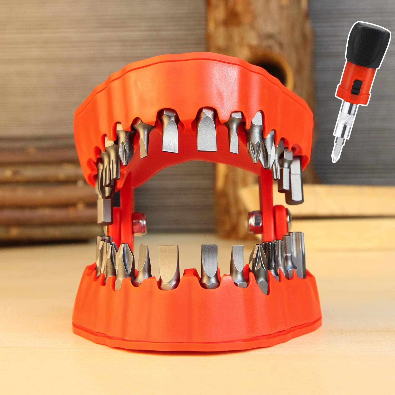 Screwdriver Bit Organizing Holder Set | Dentist Gifts for Men|Magnetic Denture Drill Bit Holder with 28 Drill Bits |Fits 1/16"-1/4" Hex Bit and Drive Bit Adapter (Red)