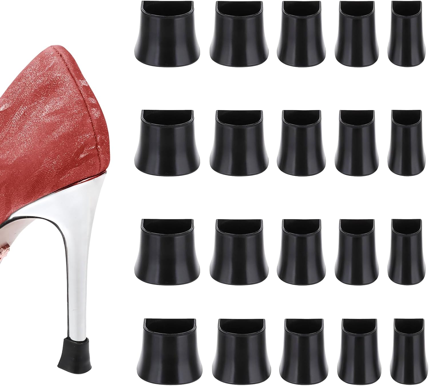 Bewudy 10 Pairs Heel Caps for High Heels, 5 Sizes Black U Shape Heel Cap Protectors, Anti-Slip Noise Reducing High Heel Protector Heel Stoppers for Outdoor Weddings Events