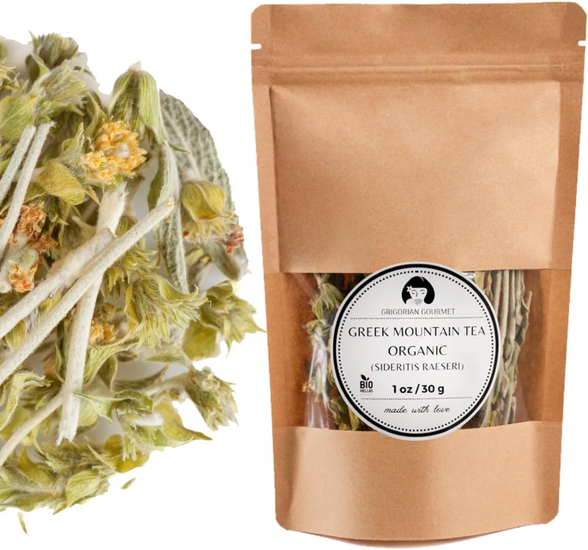 Greek Mountain Tea Organic (Sideritis Raeseri) Ironwort 1 OZ Herbal Tea from Greece Handpicked Premium Quality