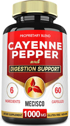 Mecisco 6in1 Cayenne Pepper Capsules with Ginger Root, Beet Root, and Black Pepper and More - 60 Capsules - Cayenne Supplement Supports Digestion System, Immunity