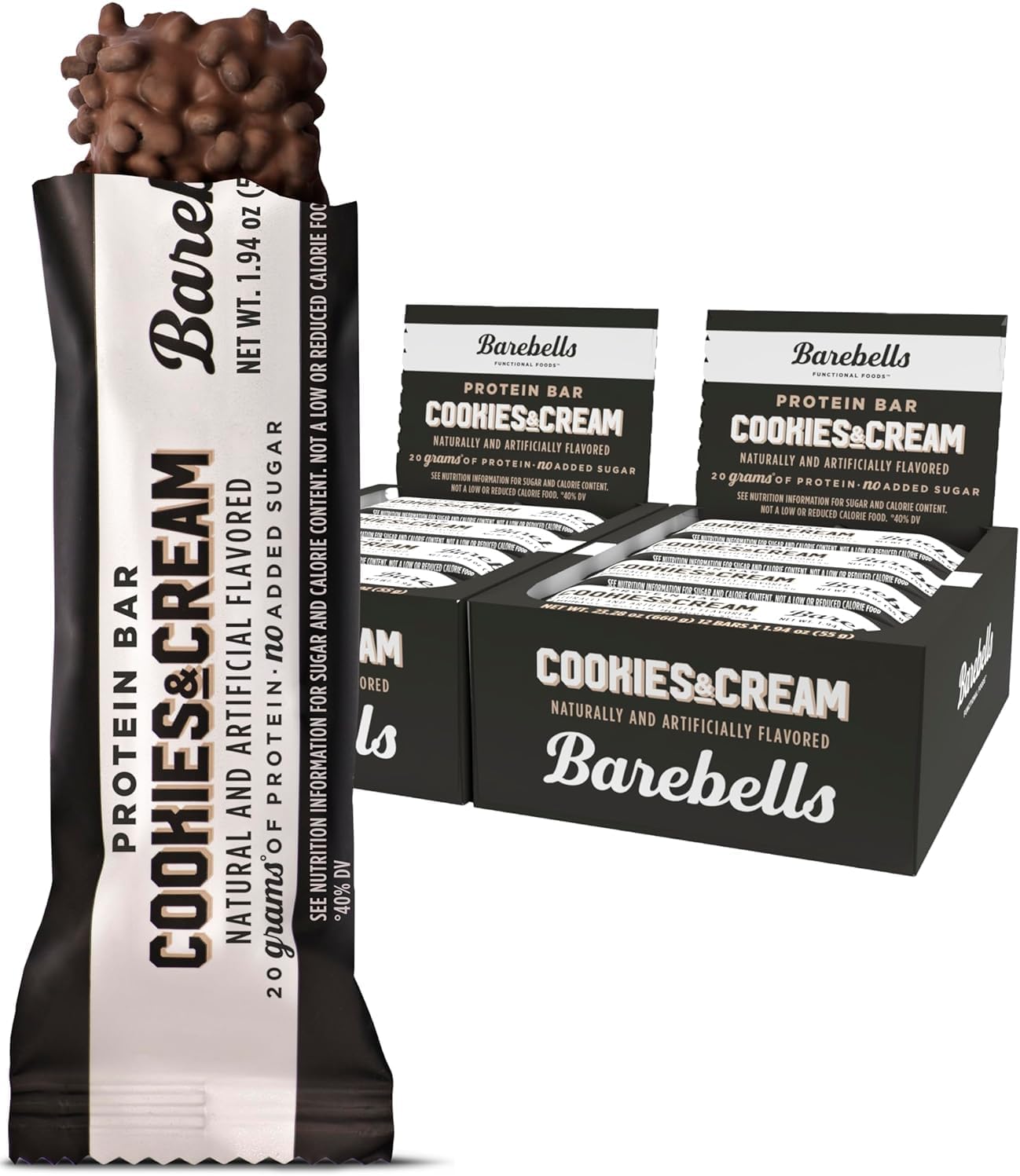 Barebells Protein Bars - Protein Snacks with High Protein - Chocolate Protein Bars - Perfect on The Go Protein Snack & Breakfast Bars (12 Count (Pack of 2), Cookies and Cream)