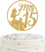 Spanish Mis 15 Cake Topper, Mis Quince Años, Mis Quince, 15th Birthday Cake Topper, Hello 15, Happy 15th Birthday Party Decorations for Girls, Gold Glitter