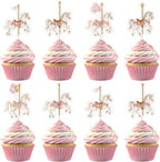 36pcs Carousel Horses Cupcake Toppers, Carnival Merry-Go-Round Theme Cake Decorations Double-sided Printed for Girls Carousal Horse Carnival Circus Birthday Party