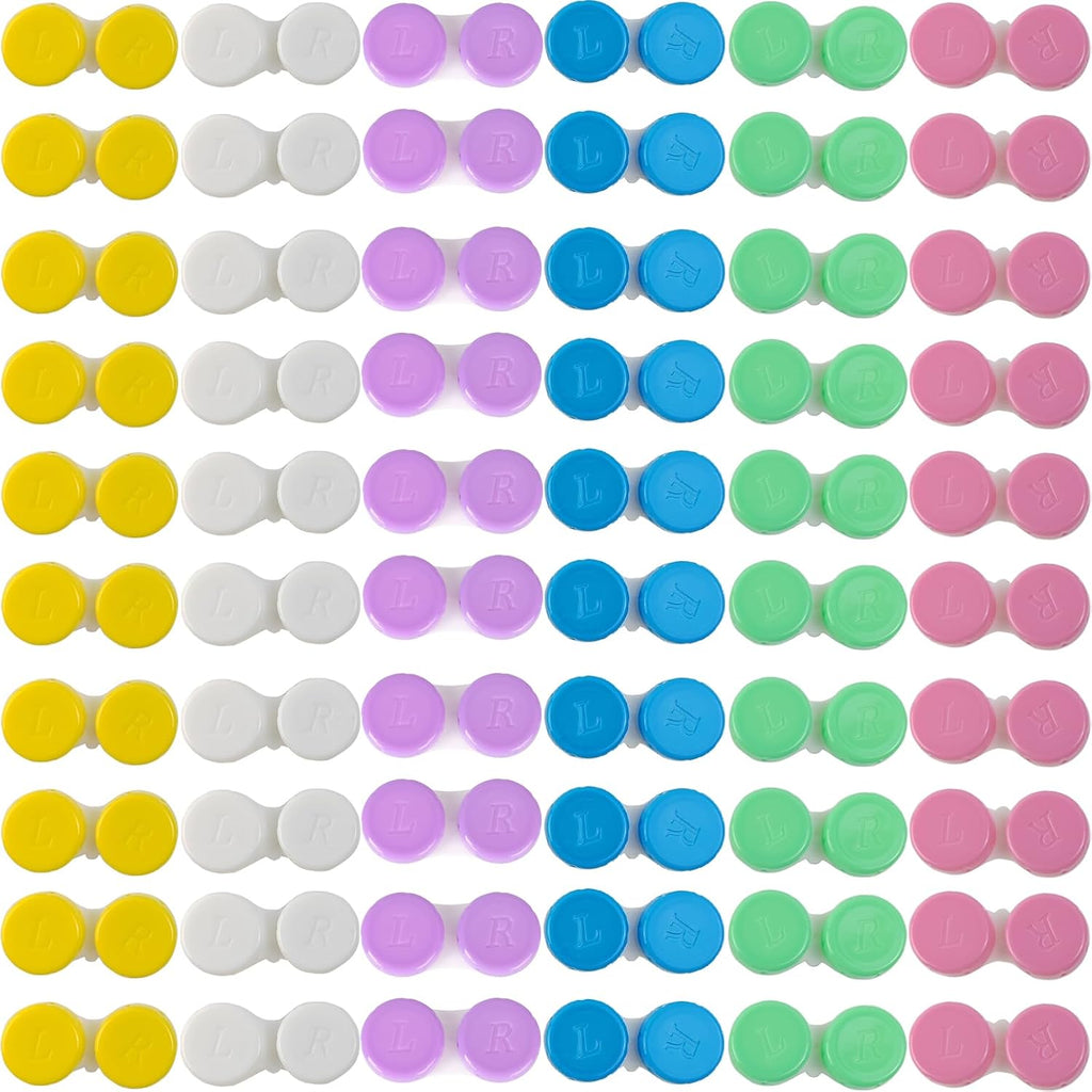 TIHOOD 60PCS Colorful Contact Lens Case Bulk Eye Lense Box Holder Container Soak Storage Travel Kit for Eyes Care, 6 Colors