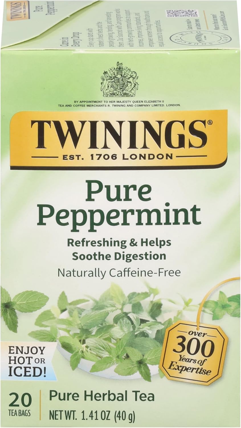 Twinings Pure Peppermint Herbal Tea Individually Wrapped Bags, 20 Count (Pack of 1), Fresh Minty Flavour, Naturally Caffeine-Free, Enjoy Hot or Iced, 20 Teabags
