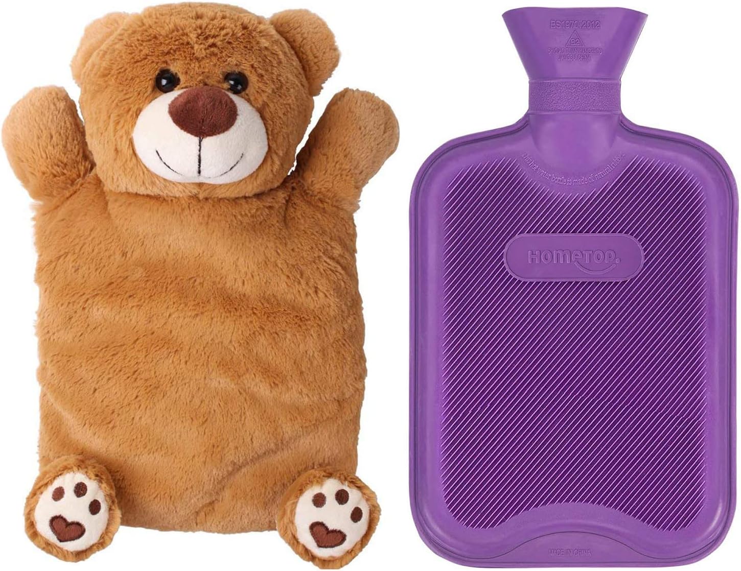 HomeTop Premium Classic Rubber Hot or Cold Water Bottle with Cute Stuffed Bear Cover
