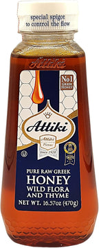 Attiki Pure Greek Honey with Thyme, Wild Flowers and Herbs, Perfect for Baking, Cooking, Lemonade and Tea, 16.58 oz (470 grams), Bottle