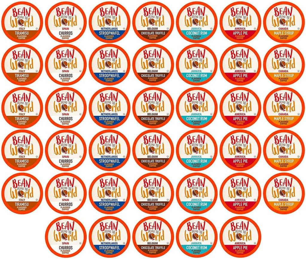 BEAN AROUND THE WORLD Flavored Coffee Compatible With 2.0 Keurig K Cup Brewers, Variety Pack, 40 Count