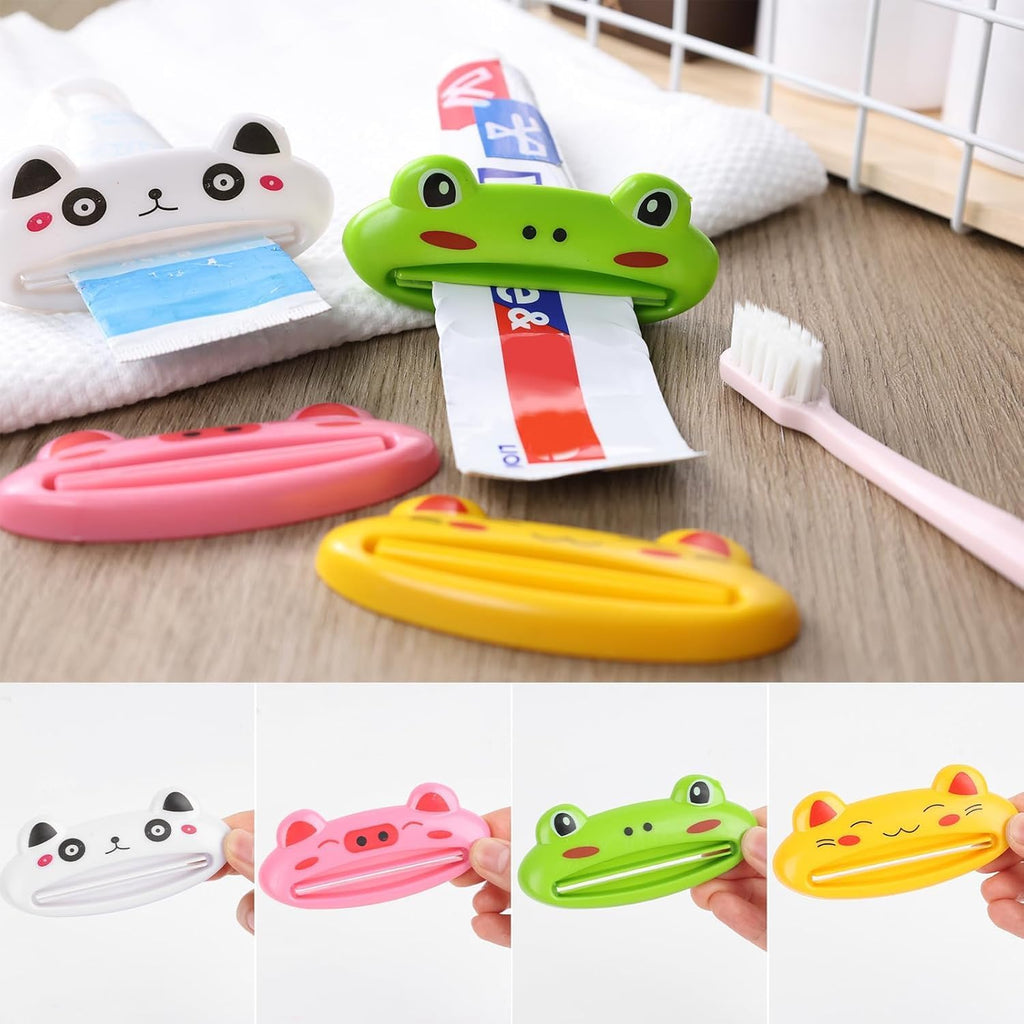 4PCS Toothpaste Tube Squeezer Cartoon Reusable Toothpaste Tube Portable Cute Rolling Holder Squeezer for Bathroom Home Saving Toothpaste Facial Cleanser Creams Bathroom Accessories-Frog/Panda/Pig/Cat