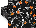 Whaline Halloween Paper Napkins Skeleton Pumpkin Luncheon Napkin Black Disposable Dessert Dinner Hand Napkin for Home Kitchen Restaurant Party Supplies, 50 Pcs