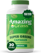 Amazing Grass Greens Blend Superfood Capsules: Super Greens with Organic Spirulina, Chlorella, Beet Root Powder, Digestive Enzymes & Probiotics, 150 Capsules (Packaging May Vary)