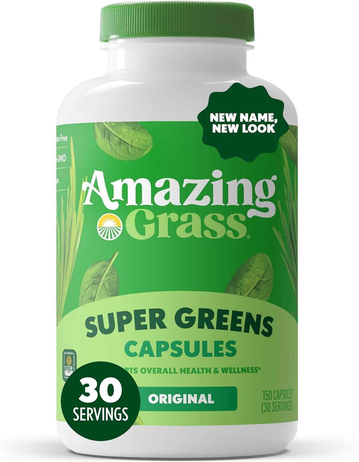 Amazing Grass Greens Blend Superfood Capsules: Super Greens with Organic Spirulina, Chlorella, Beet Root Powder, Digestive Enzymes & Probiotics, 150 Capsules (Packaging May Vary)
