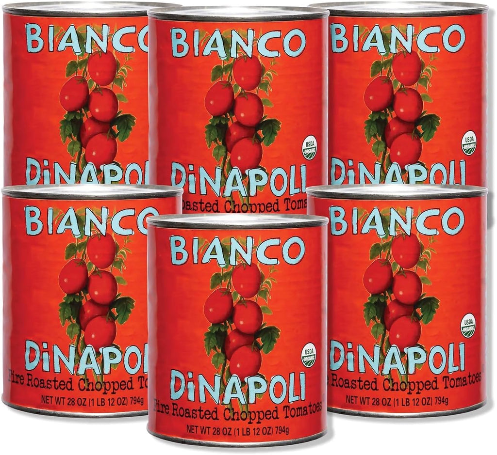 Bianco DiNapoli Organic Fire Roasted Chopped Canned Tomatoes, 28 Oz (Pack of 6), Vine Ripened California Grown, Perfect for Soups, Sauces, Pasta and More