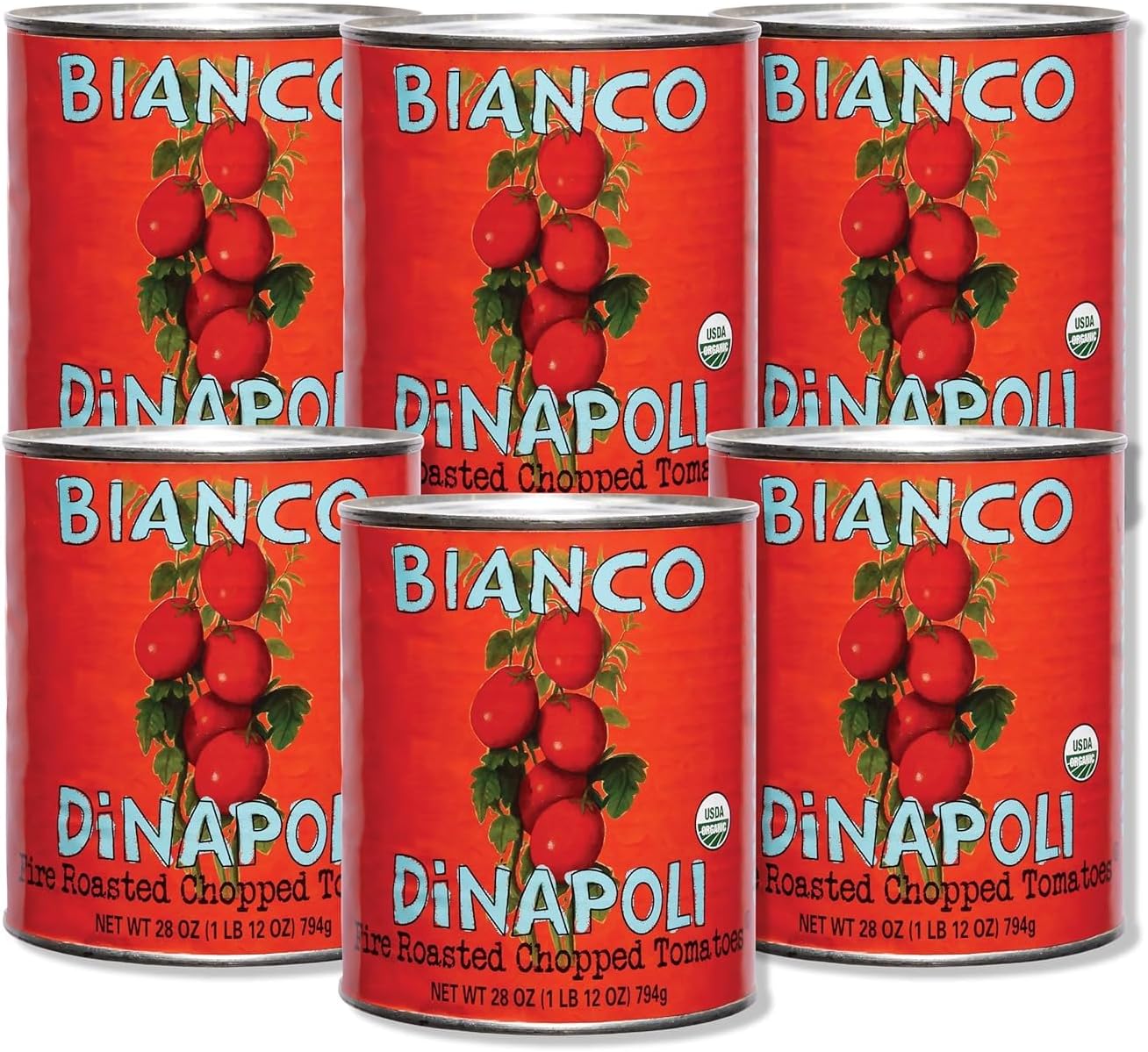 Bianco DiNapoli Organic Fire Roasted Chopped Canned Tomatoes, 28 Oz (Pack of 6), Vine Ripened California Grown, Perfect for Soups, Sauces, Pasta and More