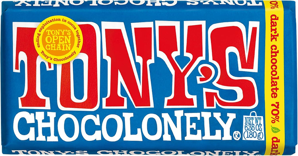 Tony's Chocolonely - 70% Dark Chocolate Bar - Belgium Chocolate, No Artificial Flavoring, Fairtrade & B Corp Certified - 6.35 Oz