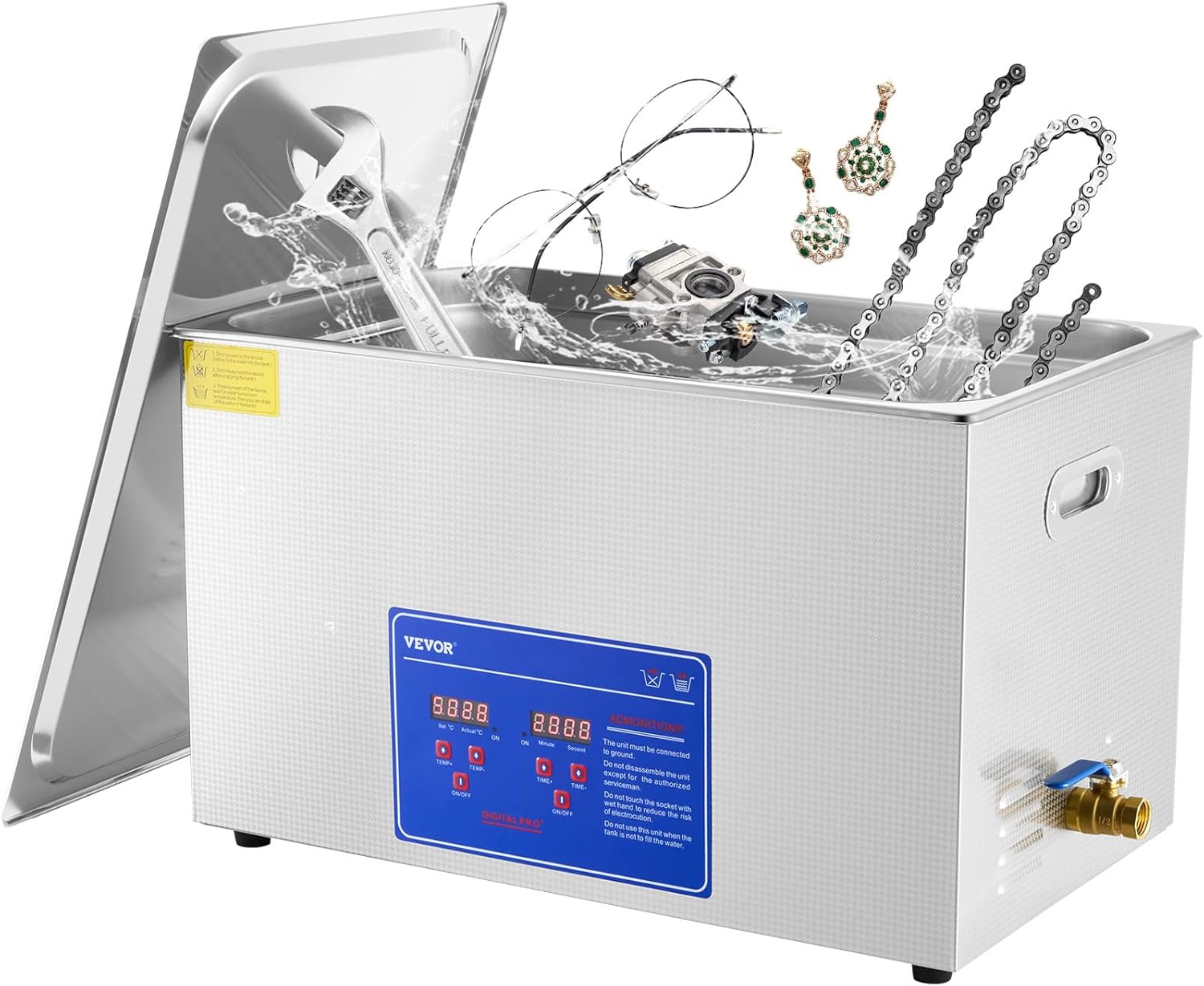 VEVOR Ultrasonic Professional Cleaner, 30 L Ultrasound Jewelry Cleaner with Digital Timer & Heater, Stainless Steel Industrial Sonic Cleaner 40kHz for Glasses, Watches, Rings, Small Parts