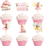 36Pcs Fairy 1st Birthday Cupcake Toppers, Our Little Fairy Is Turning One Floral Garden Theme Cupcake Picks Cake Decorations First Bday Supplies for Girls