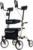 ELENKER Upright Walker, Stand Up Folding Rollator Walker Back Erect Rolling Mobility Walking Aid with Seat, Padded Armrests for Seniors and Adults, Champagne