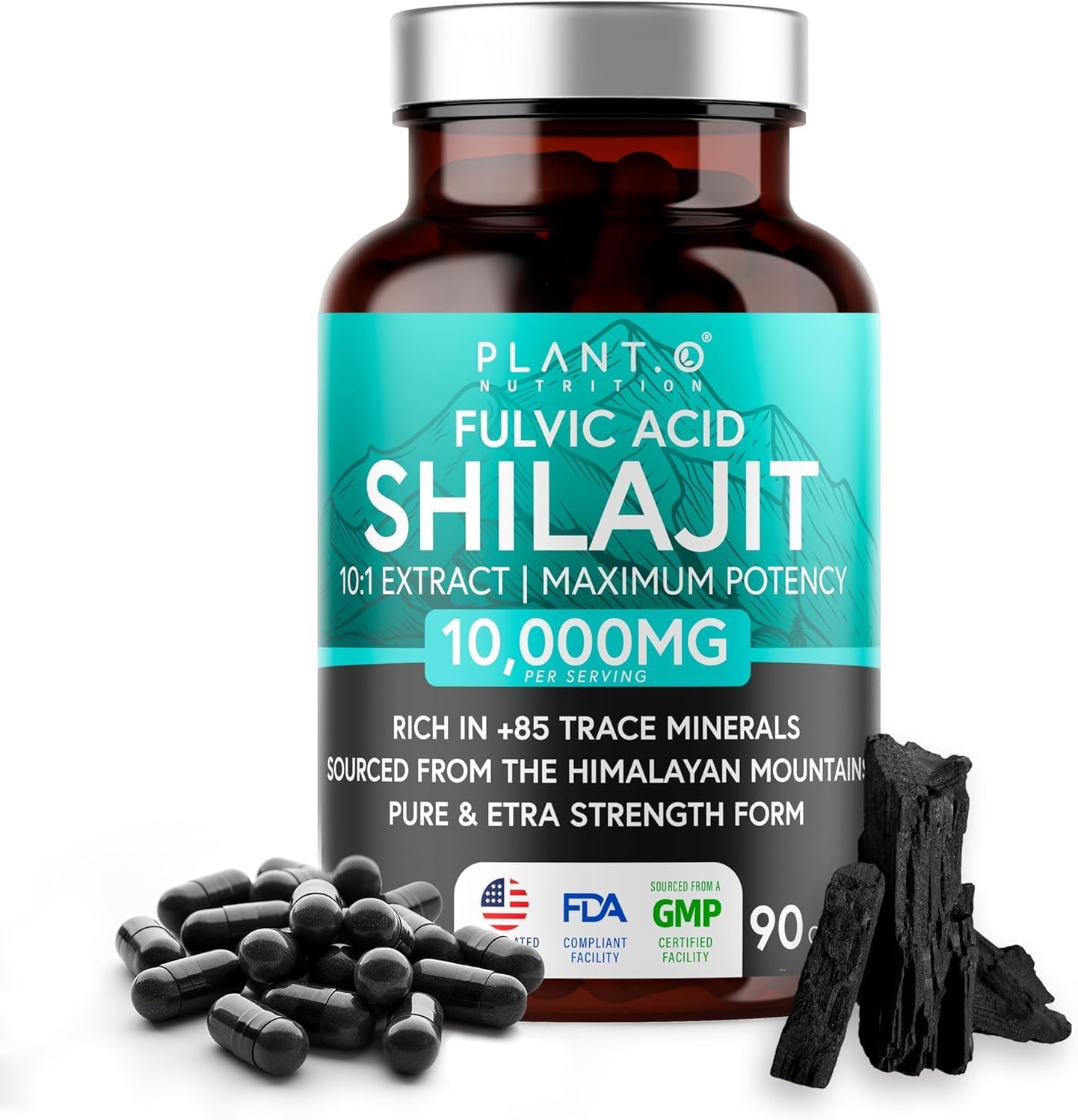 Pure Himalayan Shilajit Capsules - 10,000mg Maximum Potency | Fulvic Acid + 85 Trace Minerals | Energy Boost, Immune Support, Cognitive Function | 90 Veggie Pills for Men & Women