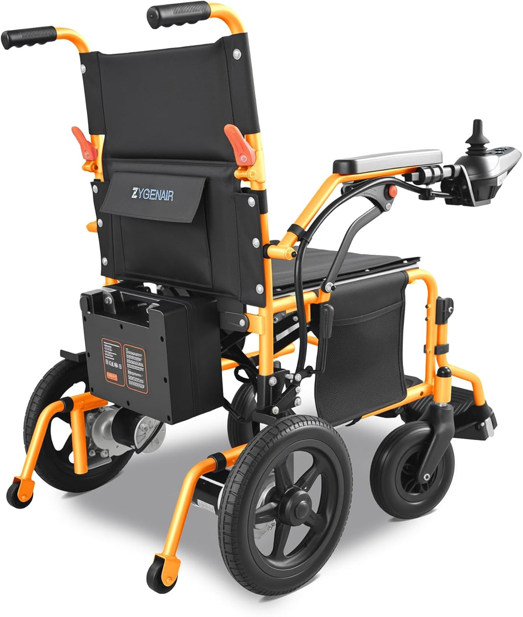 YF001 Zygenair Electric Wheelchair 330Lbs Capacity Foldable Electric Wheelchairs for Adults with 12Ah Lithium Battery, 15 Miles Range Power Wheelchair, Motorized Wheelchair 500W Motors(Orange)
