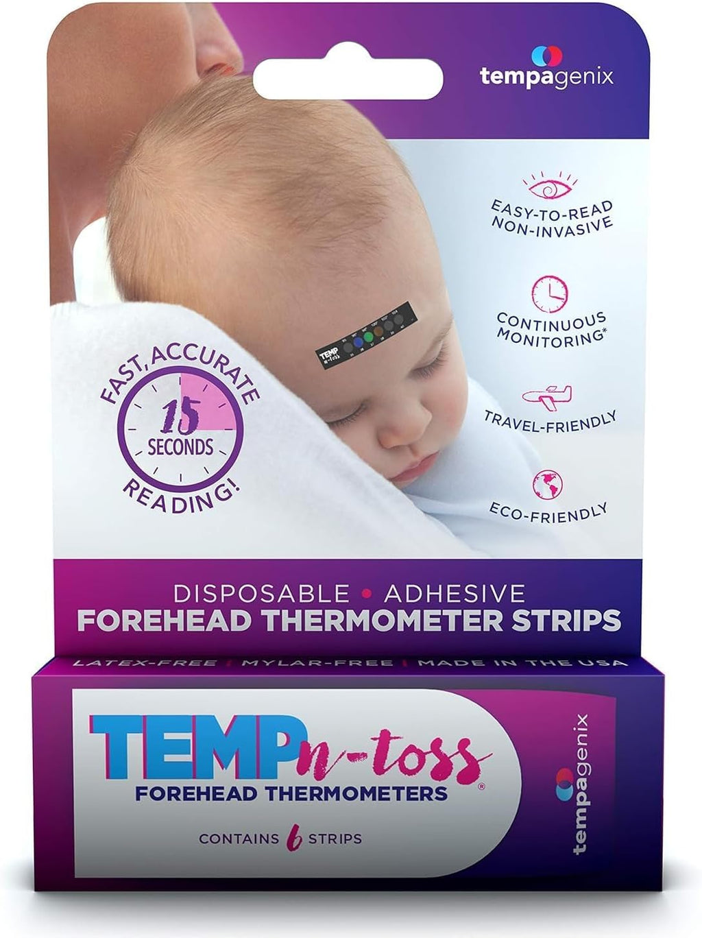 Fast Reading Disposable Forehead Thermometer Strips - Temp-N-Toss for Accurate & Hygienic Baby Temperature Measurement - Easy to Use and Reliable Single-Use Fever Indicator (6)