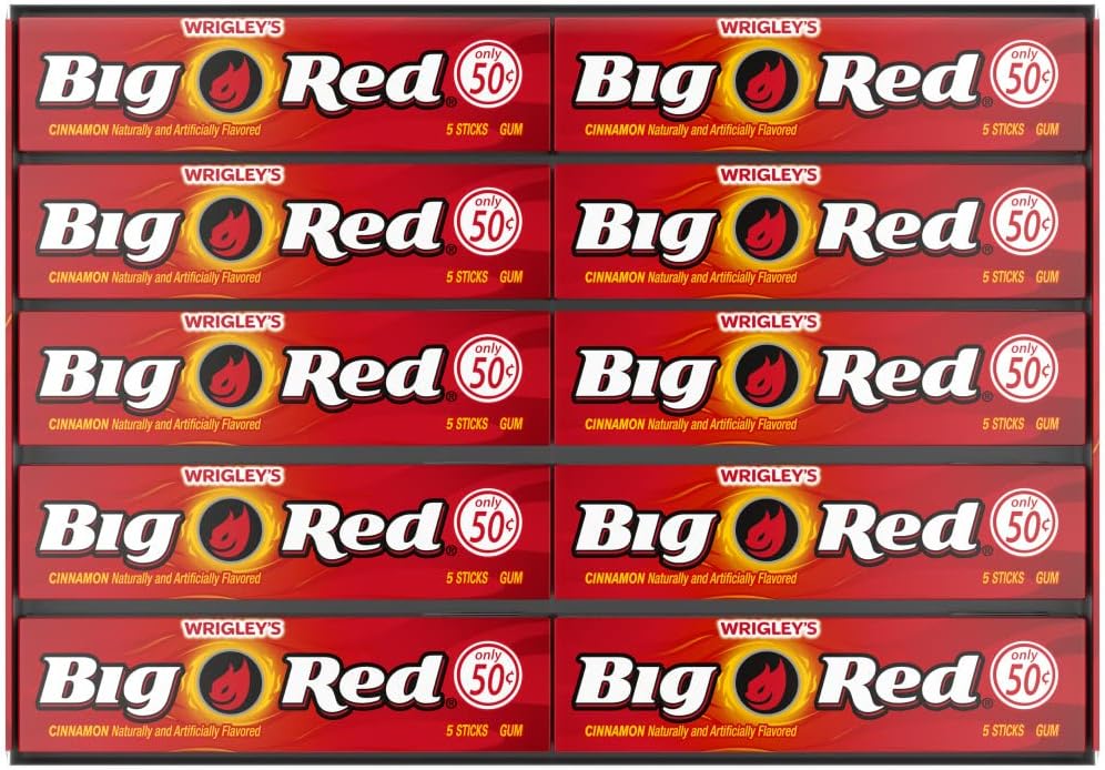 WRIGLEY'S BIG RED Chewing Gum Bulk Pack, 5 Sticks Per Pack (40 Total Packs)