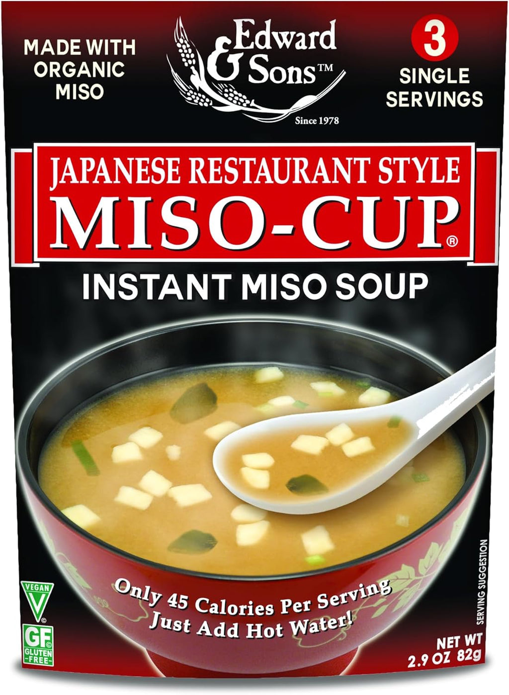Edward & Sons Japanese Restaurant Style Miso-Cup - Instant Miso Soup Packets, Golden Vegetable Soup, Instant Soup Packets - 2.9 Ounce (Pack of 6)