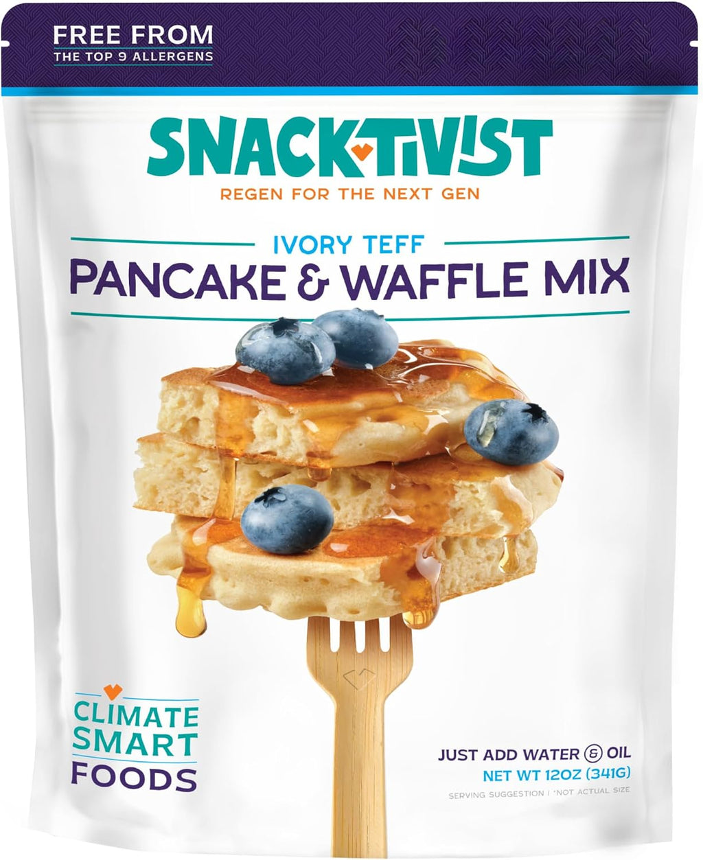 Snacktivist Ivory Teff Pancake & Waffle Mix, Gluten-Free, Vegan, non-GMO, Allergen-Friendly, 12 Ounce (Pack of 3)